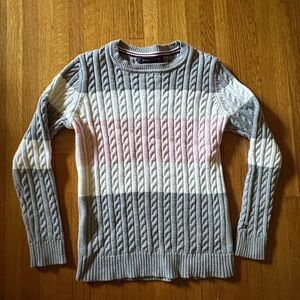Preppy Striped Tommy Hilfiger Cableknit Sweater, Size Medium